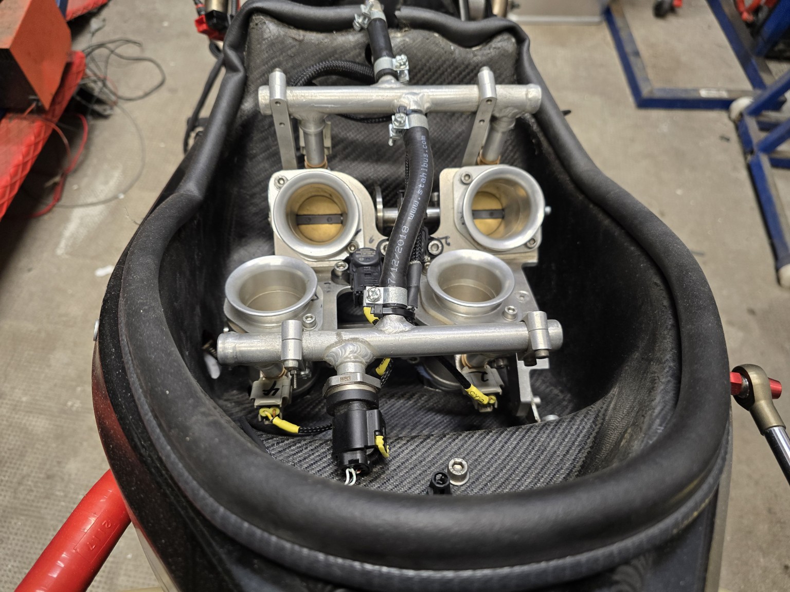 Four Jenvey throttle bodies in the airbox